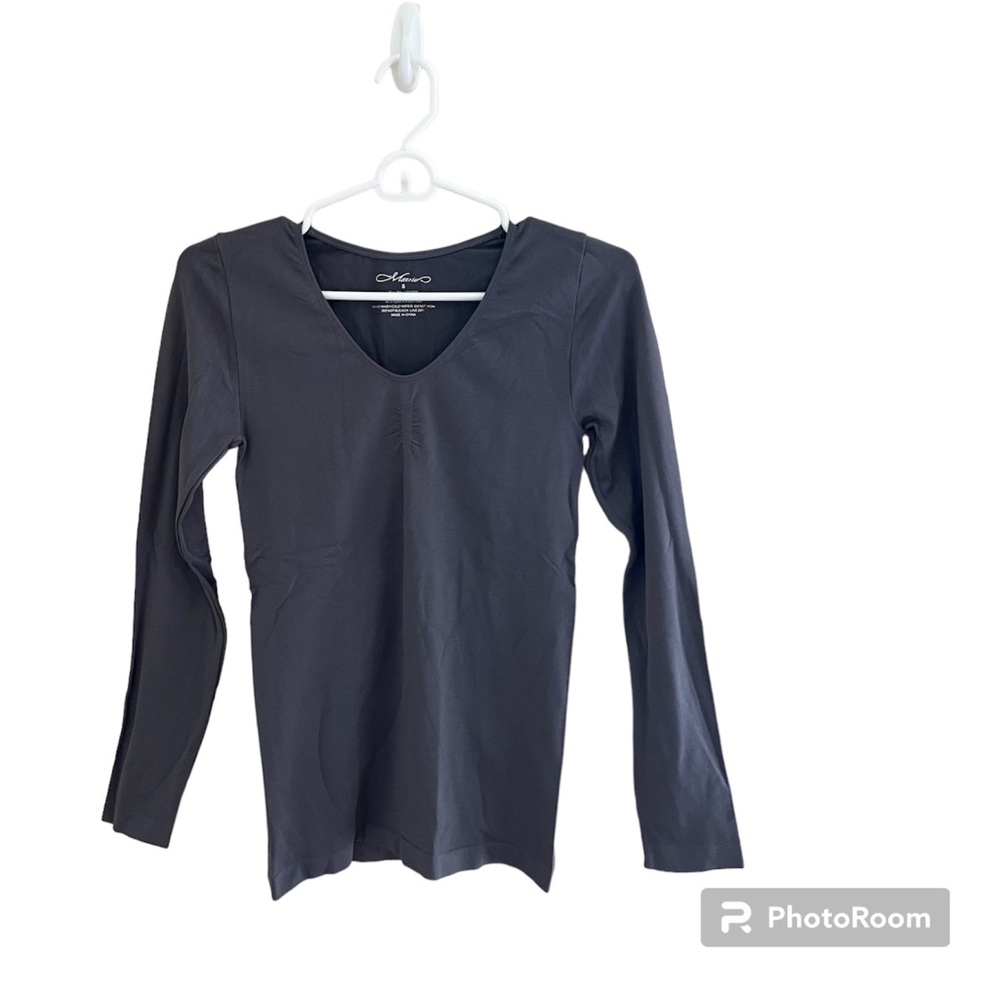 🔘METRIC: Women’s size S, gray stretchy long sleeve, mini v-neck top🔘